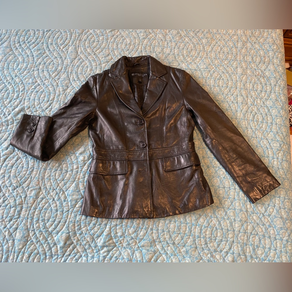 Kenneth Cole Reaction Black Leather Jacket Smooth Finish